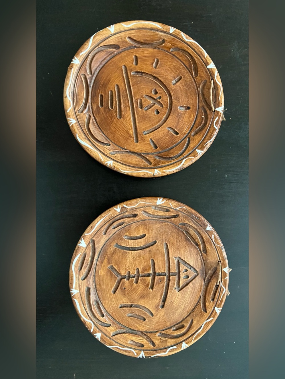 Set of 2 - Vintage Handmade Plate Artisan Tribal Design - Decorative Pottery-